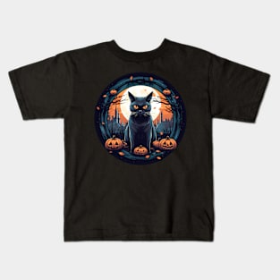 American Shorthair Black Cat Halloween, Cat Lover Kids T-Shirt